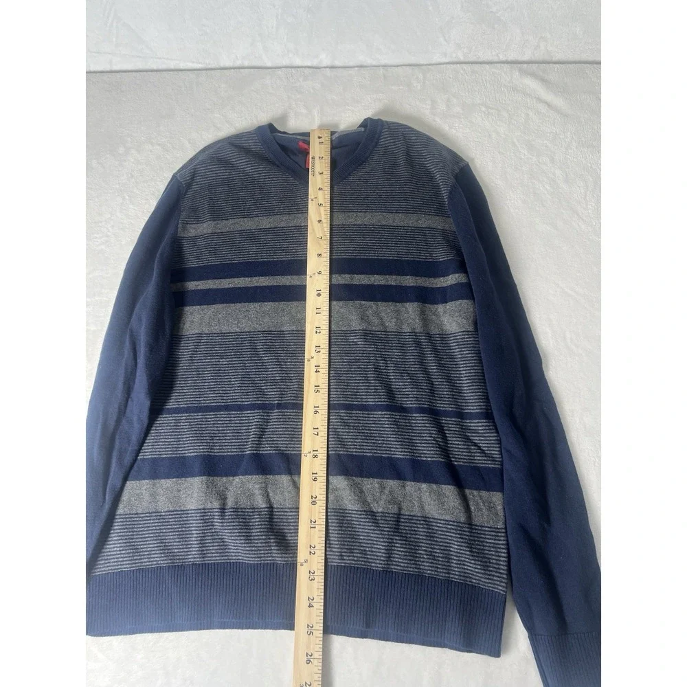 Alfani Men Long Sleeve V-Neck Cotton Striped Pullover Shirt Blue Size Medium